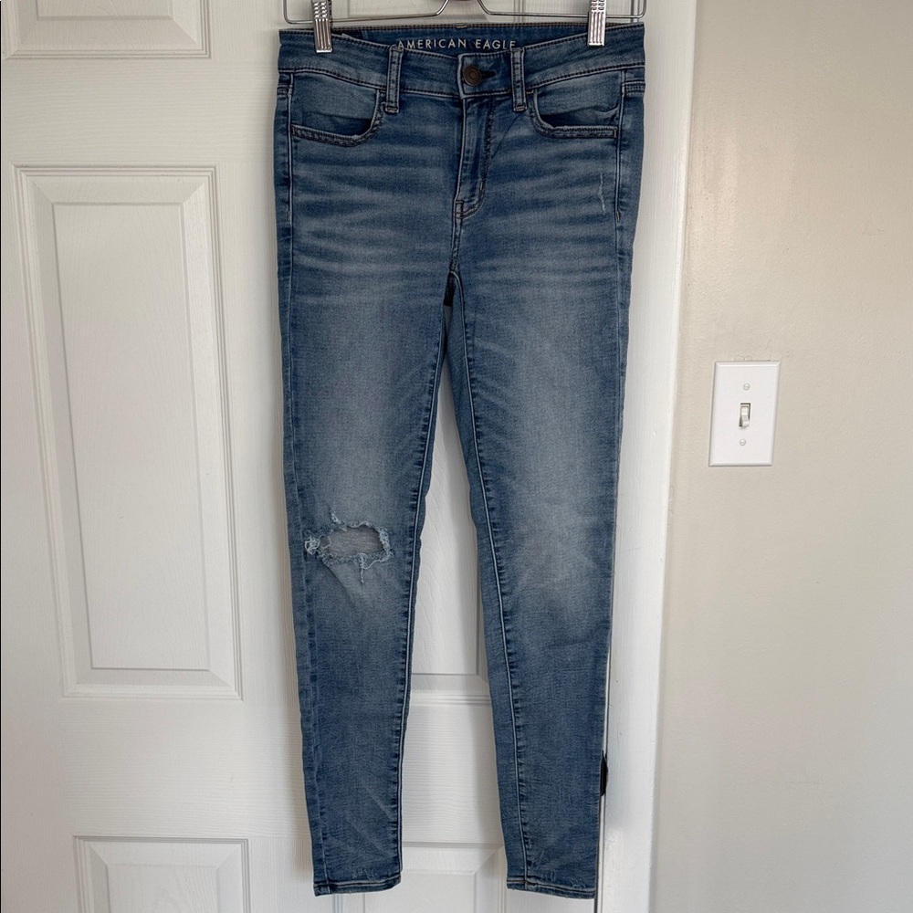 American Eagle Outfitters Women's Distressed Skinny Jeans - Blue